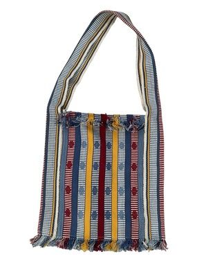 Striped  Woven Fringe Shoulder Bag in Red, Blue & Yellow